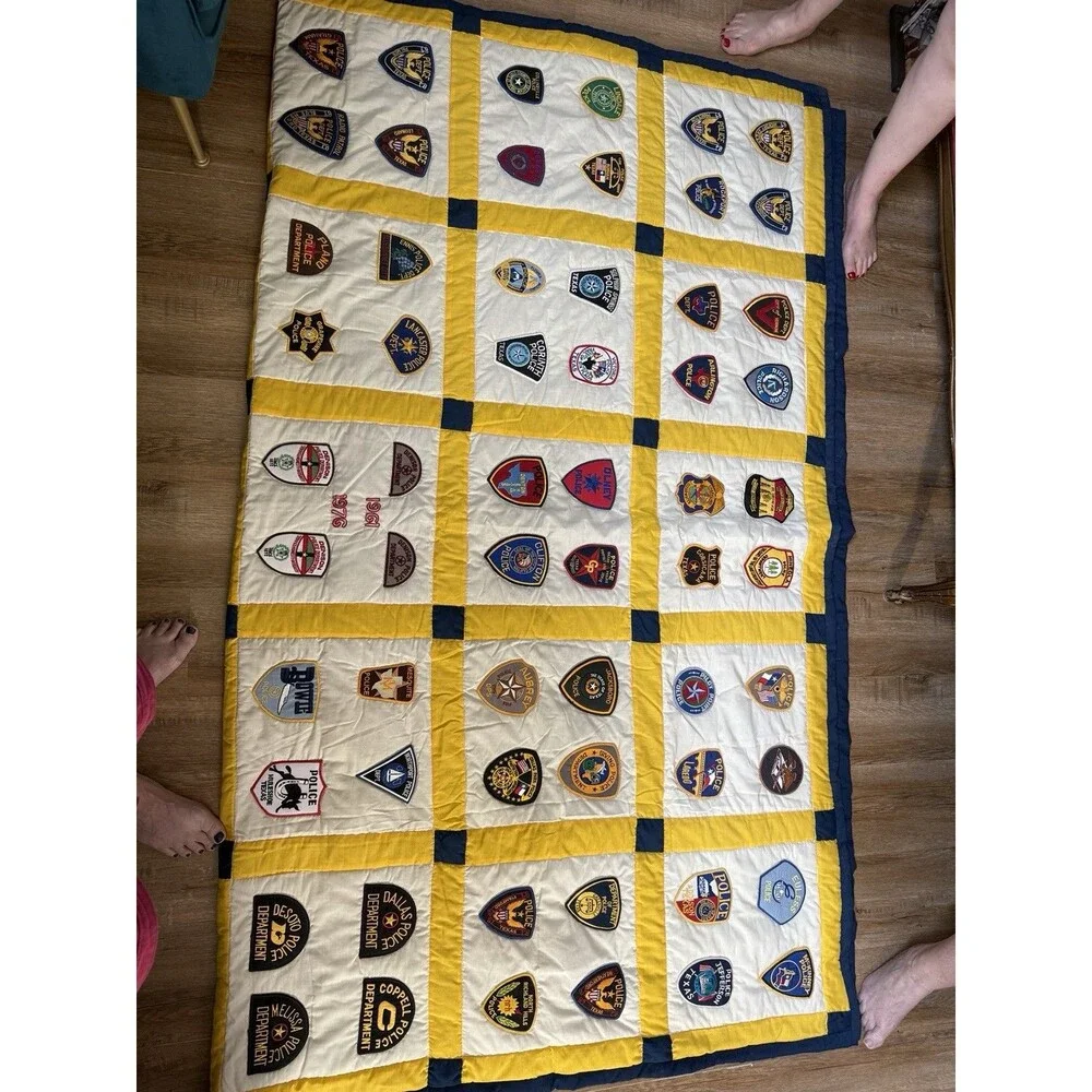 🚔 Vintage Police Patch Quilt — 120 Patches — 80” × 94”